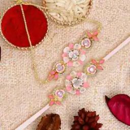 Set of 2 Floral Kundan Zari Tie-Up Rakhis-33