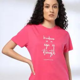 Women Typographic Print Slim Boxy Fit Crew-Neck T-Shirt-image-72