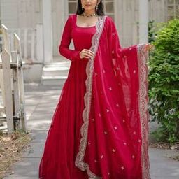 Women Embroidered Flared Kurta Suit Set-image-80