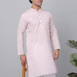 Men Floral Print Relaxed-Fit Long Kurta with Mandarin Collar-image-24