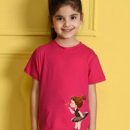 nusyl Girls Graphic Print Regular Fit Round-Neck T-Shirt-picture-4