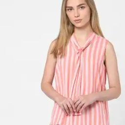 Striped Top with Neck Tie-Up-image-8