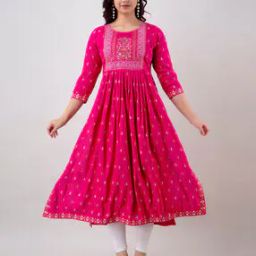 Women Block Print A-Line Kurta-image-71