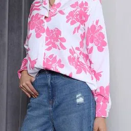 Shein Spread Collar Cuffed Sleeves Floral Print Shirt-image-12