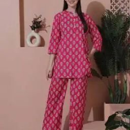 Women Block Print Top & Pyjamas Set-image-1