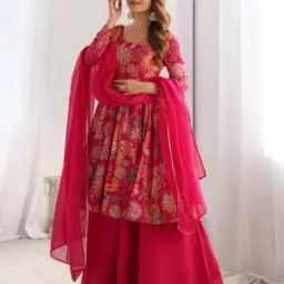 Women Floral Flared Kurta Set-image-80