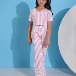 Girls Striped Woven Top & Pyjamas Set-image-39
