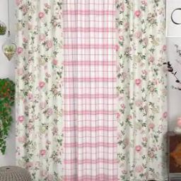 Set of 3 Floral Print Eyelet Door Curtains-21