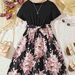 Girls Printed Fit & Flare Dress-image-5