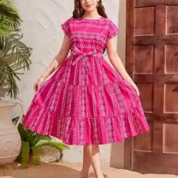 Girls Printed Fit & Flare Dress-image-91