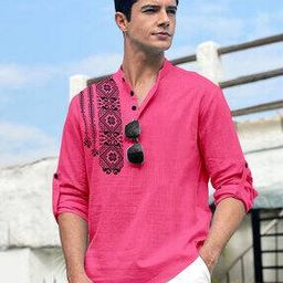 Men Mandarin Collar Printed Short Kurta-image-2