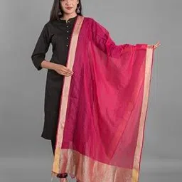 Dupatta with Contrast Border & Tassels-image-29