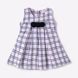 Checked A-line Pleated Dress with Back Tie-Up-image-9