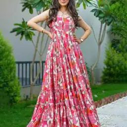 Women Floral Print Gown Dress-image-97