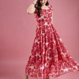 Women Floral Print Square-Neck Tiered Dress-picture-29