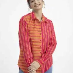 Striped Shirt with Spread Collar-15