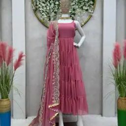Women Semi-Stitched Anarkali Dress Material-image-43