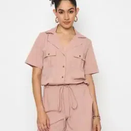 color cocktail Women Lapel-Collar Playsuit with Drawstring Waist-picture-7