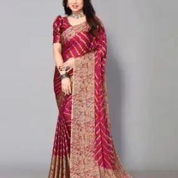 Leheriya Printed Saree with Contrast Border-image-2