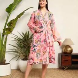 Floral Print Bath Robe with Tie-Up-2