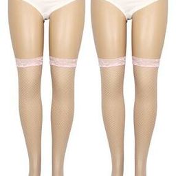 neska moda Women Pack of 2 Knee-High Fishernet Stockings with Lace Hem-picture-15