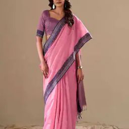 Saree with Floral Print Border-image-33