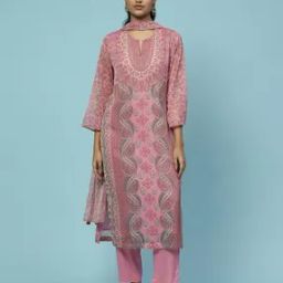 Paisley Print Kurta with Pants and Dupatta-17