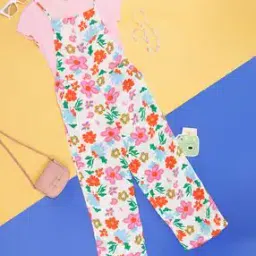 Girl Floral Print Regular Fit Dungarees-image-32