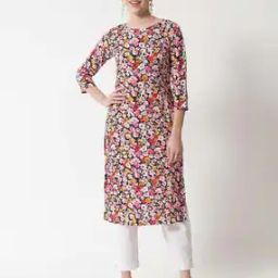 Women Floral Print Straight Kurti-image-2