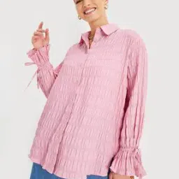 Women Textured Oversized Longline Shirt with Buttons-image-44