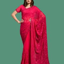 Embroidered Saree with Contrast Border-image-6
