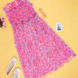 Girls Floral Print Fit & Flared Dress-image-123