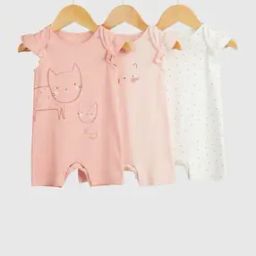 Girls Pack of 3 Printed Cotton Rompers-image-96