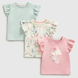 Girls Pack of 3 Printed Cotton Tops-image-88