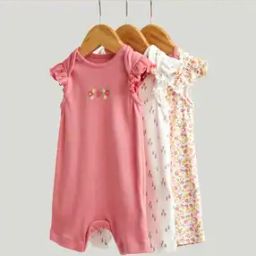 Girls Pack of 3 Floral Print Cotton Rompers-picture-38