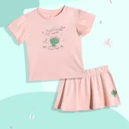 Girls Graphic Print Top & Skirt Set-image-75