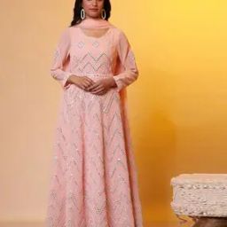 Women Mirror-Embroidered Gown with Dupatta-image-3