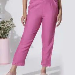 Women Straight Fit Pants with Lace Hem-image-33