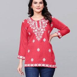 Women Round Neck Embroidery Tunic  -image-17