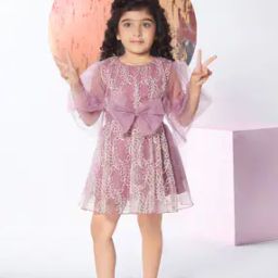 Girls Embroidered A-Line Dress with Belt-image-94