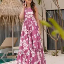 Women Floral Printed Gown Dress-image-92