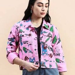Women Printed Regular Fit Jacket with Spread Collar-image-6