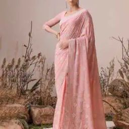 Floral Embroidered Saree with Contrast Border-image-44