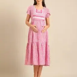Women Checked Fit & Flared Dress-image-95