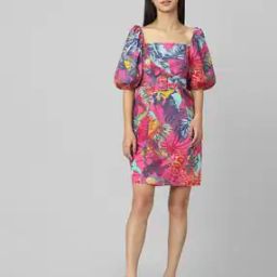 Tropical Print A-Line Dress with Balloon Sleeves-picture-20