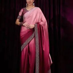 Design Stone Work Satin Silk Embellished Saree-image-2