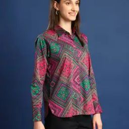Women Geometric Print Relaxed Fit Shirt with Spread Collar-image-68