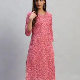 Floral V-Neck 3/4th Sleeves Casual Kurti-image-47