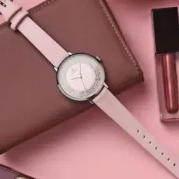 Pink Dial Analogue Fashion Watch with Leather Strap For Women-image-43