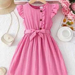 Girls Fit And Flare Round Neck Dress-image-53